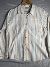 Chico&#39;s Button Up Shirt Striped Size 3 16/18 Long Sleeve Blue White Red - £9.73 GBP