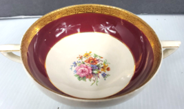 HTF Crown Ducal Gold Encrusted Soup Plate Maroon Band GR - £11.84 GBP