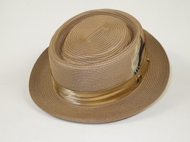 Men's Bruno Capelo RAFAELE Braid Straw Pork Pie Hat Telescope Crown RF-403 Tan image 3