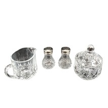 Vintage Creamer Sugar Salt Pepper Shakers Glass Diamond Pattern EAPG - £21.37 GBP