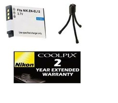Battery + Tripod + Warranty for Nikon S9200 S9300 W110 AW120 P330 P340 S... - £11.84 GBP