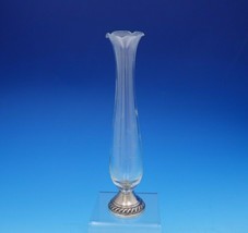Sterling Silver and Etched Glass Vase Ruffled Gadroon Border 10&quot; Tall (#... - $157.41