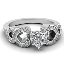 4.63 Ct White &amp; Black Heart 925 Sterling Silver Bridal Promise Wedding Ring - £88.78 GBP