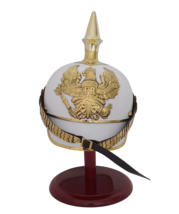 Vintage White German Spiked Prussian Pickelhaube Helmet with Red Wooden ... - $147.51