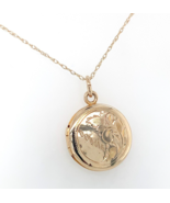 10k Yellow Gold Small Round Engraved Locket with 14k Chain Jewelry (#J6525) - $336.60