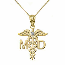 Solid 10k Yellow Gold Diamond MD Medical Doctor Wings Pendant Necklace - £144.25 GBP+
