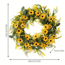 Yellow Flower Wreath Decor with Eucalyptus Leaves, 15.7 Inch - £19.41 GBP