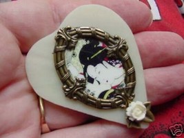 (bb-65) GEISHA lady girl Oriental HEART vintage rose brooch - £12.77 GBP