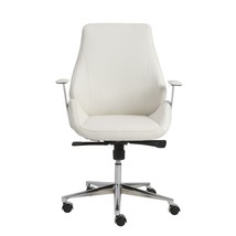 White Faux Leather Seat Swivel Adjustable Task Chair Leather Back Steel Frame - £461.69 GBP