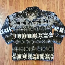 Country Clothing Sweater Jacket Womens M Deer Snowflake Fair Isle Sherpa... - £24.72 GBP