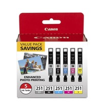 Canon CLI-251 BK/C/M/Y/GY 5 Color Value Pack Compatible to MG7520, MG562... - $67.95