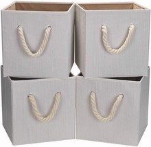 The Robuy Set Of 4 Beige Foldable Bamboo Fabric Cube Storage Bins With Cotton - £33.54 GBP