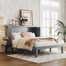 Gray Queen Size Murphy Bed, USB Port &amp; Removable Storage Shelves - $15,980.20 MXN