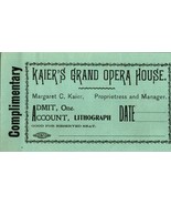 Kaier&#39;s Grand Opera House Unused Vtg Complimentary Lithograph Ticket - €17,02 EUR