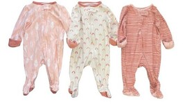 Cloud Island Baby Sleepers 0-3 Months Lot 3 Footed Mittens Pajamas Peach image 3