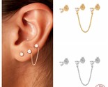 Silver mismatched stud earrings for women tiny stunning zircon cz chain tassel ear thumb155 crop