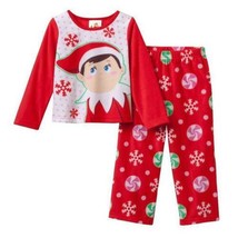 Girls Pajamas Christmas Elf on the Shelf Red White Shirt &amp; Pants Fleece 2 pc- 4T - £11.86 GBP