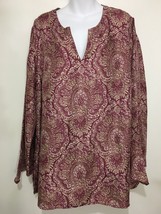 Lane Bryant 22/24 Rose Green Long-Sleeve Silk Tunic Top Pullover - $24.01