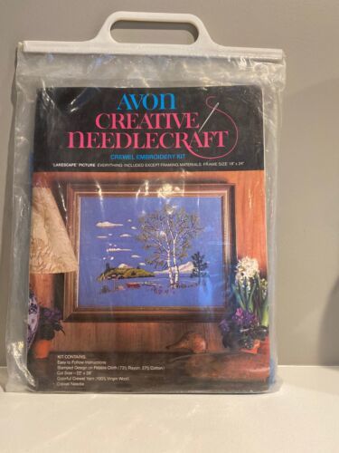 Primary image for Vintage Avon Creative Needlecraft Lakescape Picture Crewel Embroidery Kit