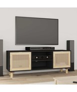 TV Cabinet Black 105x30x40 cm Solid Wood Pine&amp;Natural Rattan - £57.78 GBP