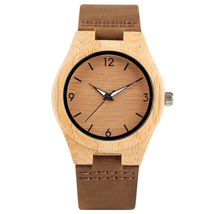 Wood Quartz Wristwatch Genuine Leather Wooden Women Wristwatch Brown Dia... - $37.12