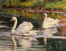 Swan in the lake Oil Painting Wall art Giclee HD printed on canvas - $9.49+