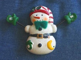 Christmas Glitter Snowman with Spring Moving Hands Brooch 1990s vintage 2 1/2&quot; - £10.43 GBP