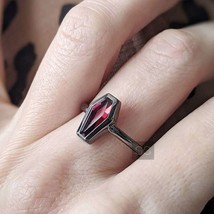 Natural Garnet Dainty Solid 925K Silver Made Coffin Shape Minimalist Gift Ring - £43.92 GBP