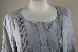 Artisan NY M Gray 100% Linen Lace Stripe Popover Top - £17.88 GBP