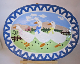 15&quot; Charming Country Serving Platter  Handpainted Colorful Ducks / Geese - £11.91 GBP