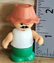 Vintage Little People Man Plastic Moveable Arms Green Pant White Shirt Brown Hat - $7.19