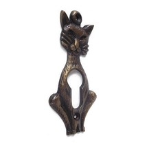 4&quot; Cat Brass Key Hole Door Lockset Plate - Statue Decorative Art Key Hole - $38.00