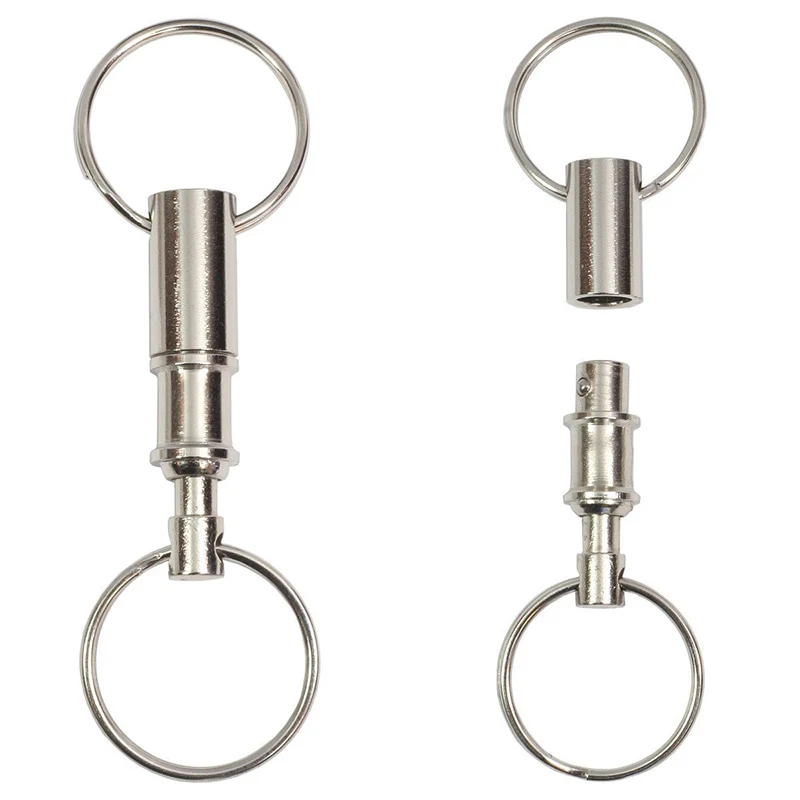 Dual Detachable Snap Lock Holder Key Ring Chain Removable Quick Release Steel - £11.47 GBP