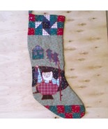 Vtg Patchwork Christmas Stocking Cottage Core Homespun Santa House Stars - $12.15 CAD