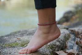 Red Band Boho Silver Anklet - £9.95 GBP