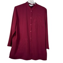 Maggie McNaughton Burgundy Embroidered Button-Up Shirt 2X Polyester Womens - $29.69