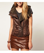 Glamorous ASOS Brown Faux Shearling Asymmetrical Hooded Moto Vest Jacket... - £28.20 GBP