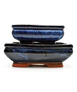 Oval Blue Glazed Bonsai Cactus &amp; Succulent Pot 2 Pack Glazed Pot Garden ... - $42.25