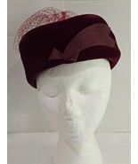 Vintage Deep Red Burgundy Velvet Womens Fashion Hat Union Made in USA - $18.81