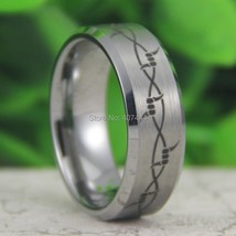 Free Shipping Hot Sales 8MM Matte Silver Bevel Barbwire Design Men&#39;s FashionTung - £29.27 GBP