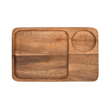 Functional Two Section Rain Tree Wood Rectangular Plate with Drink Holder - £16.61 GBP