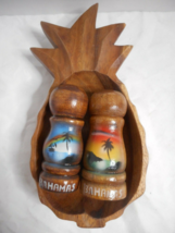 Monkey Pod Tropical Bahamas Souvenir Wood Salt Pepper Shaker Pineapple Nut Dish - £9.45 GBP