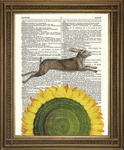 Ressort Lièvre Et Tournesol Art: Animal Imprimé, Mural Suspendu À Vintag... - £5.19 GBP