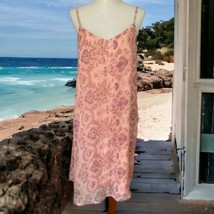 MUDD Pink Floral Slip Dress Vtg 90s L Shift Fairy Sheer Overlay Cottage ... - $29.69
