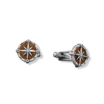 Oxidized Baltic Amber Compass Buttons Vintage Pair Cufflinks 14K White Gold Over - £89.04 GBP