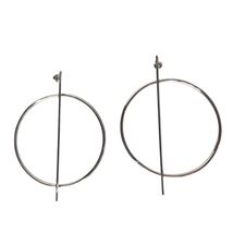 Modernist Silver Tone Chunky Hoop Earrings Sculptural Liquid Silver - $24.75