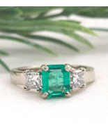 14k White Gold .90ct Columbian Genuine Emerald Diamond Ring w/Report (#J... - €1.989,35 EUR