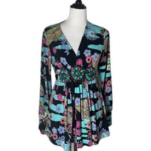 ECI New York All Over Floral Print Blouse Beaded Front Belted Flowy Women Size M - £15.56 GBP