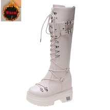 Winter Chunky Platform Leather Knee High Boots Women Retro Punk Height Increasin - £65.68 GBP