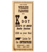 1957 K Dot Reno Radio Station Advertisement Vintage Broadcasting Nevada ... - $28.15 CAD